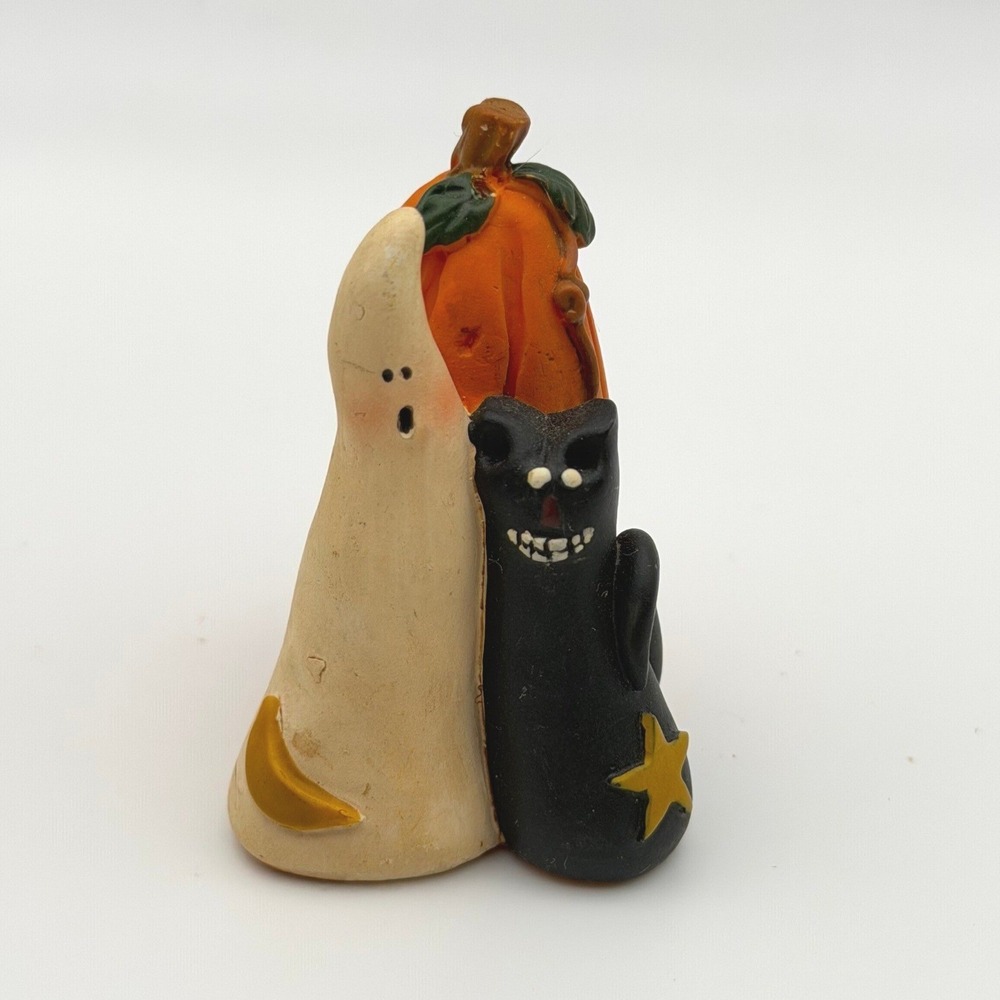 Gail West Halloween Ghost Black Cat Pumpkin Figurine Primitive Folk Art